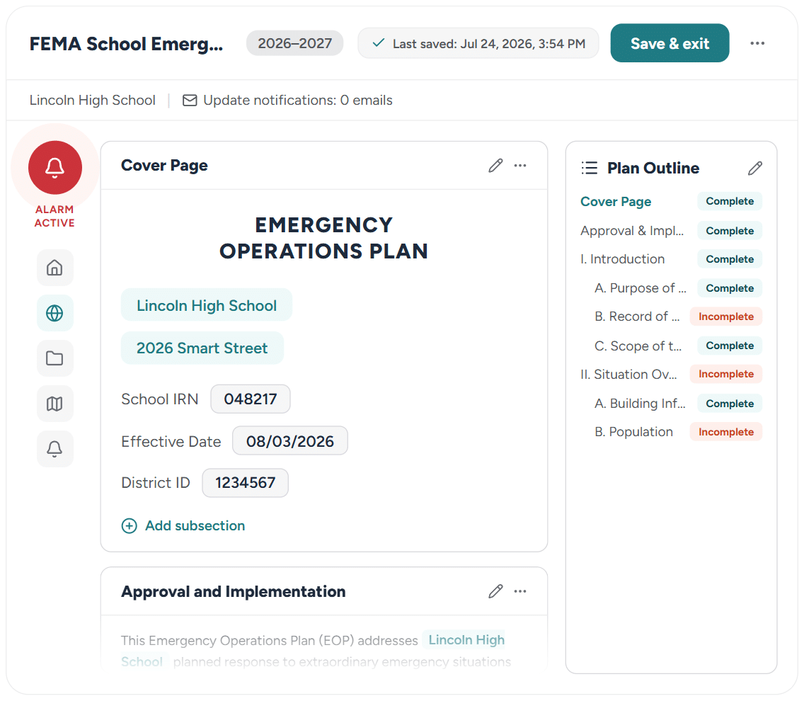 Campus360 Emergency Management — FEMA Emergency Operations Plan builder